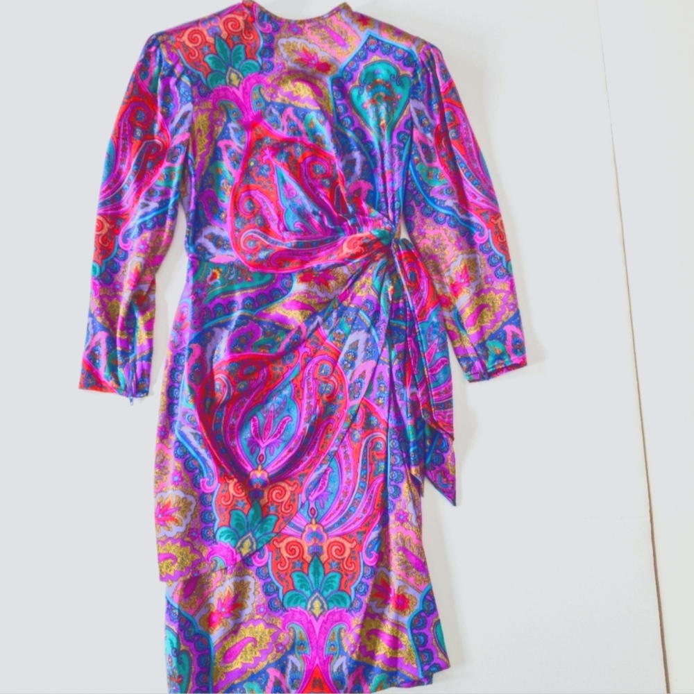 80s Silk Paisley Dress Vintage